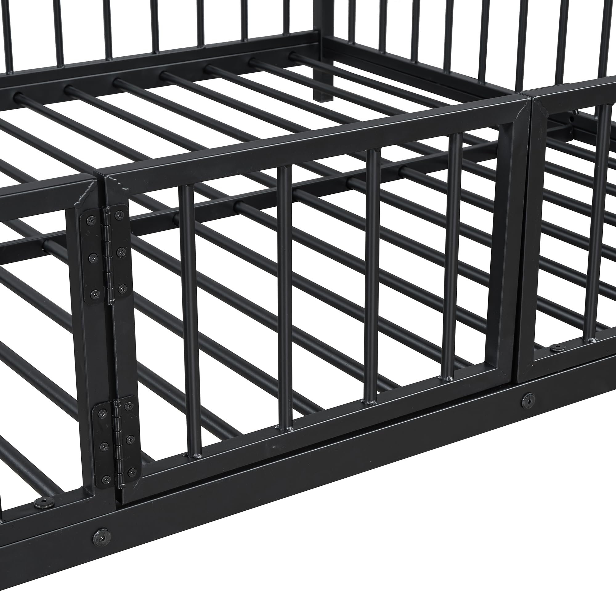 Unique Metal Bunk Bed with Slide and Fence, Bunk Bed with Ladder for Toddler Kids Teens (Black/Metal, Full Over Full)