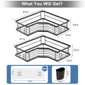 Pioleackflew Corner Shower Caddy - No Drill Bathroom Shower Organizer Rustproof Shower Shelves Shower Caddy Adhesive with Toothbrush cups Shower Shelf for Inside Showerower Black (2 Pack)