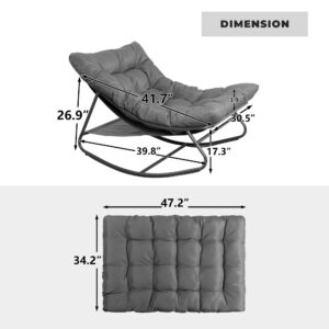 jamege Outdoor & Indoor Oversized Rocking Chairs Set of 2, Modern Metal Lounge Rocking Chair with Thick Cushions, High Back Rocker Chair Set for Living Room, Patio, Porch, Garden, Backyard