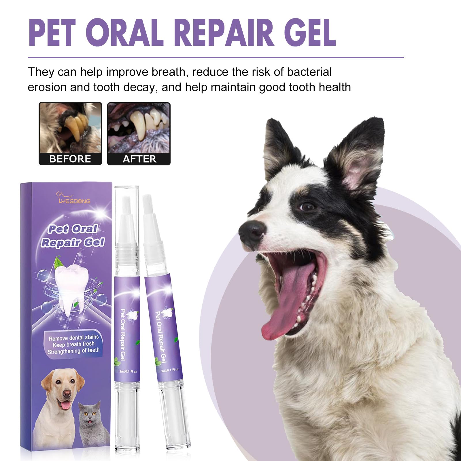 Pet Oral Repair Gel, Pet Oral Repair Gel for Dogs, Pet Oral Restoration Whitening Gel, Pet Teeth Whitening Pen, Pet Breath Freshener Gel for Dogs, Targets Tartars-Without Brushing (6PCS)