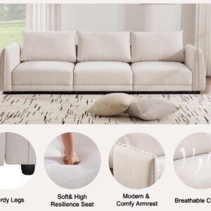 QIUKIU Convertible Sectional Sofa with Ottoman, Chenille L Shaped 3 Seat Modular Sectional Sofa Couch with Mobile Footsool, Modern Upholstered Sofa with Arm for Living Room, Apartment, Office, White