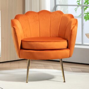 us pride furniture velvet barrel chair, stylish accent with scalloped backrest and gold metal legs, suitable for traditional, modern, and contemporary living rooms, orange