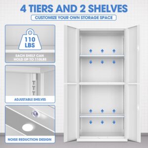 DNA MOTORING Metal Storage Cabinet, 71'' Locking Cabinet with 4 Doors and 2 Adjustable Shelves, Metal Cabinet Heavy Duty Utility Cabinet for Garage,Office,Home,Gym, White, TOOLS-00634-WH-WH