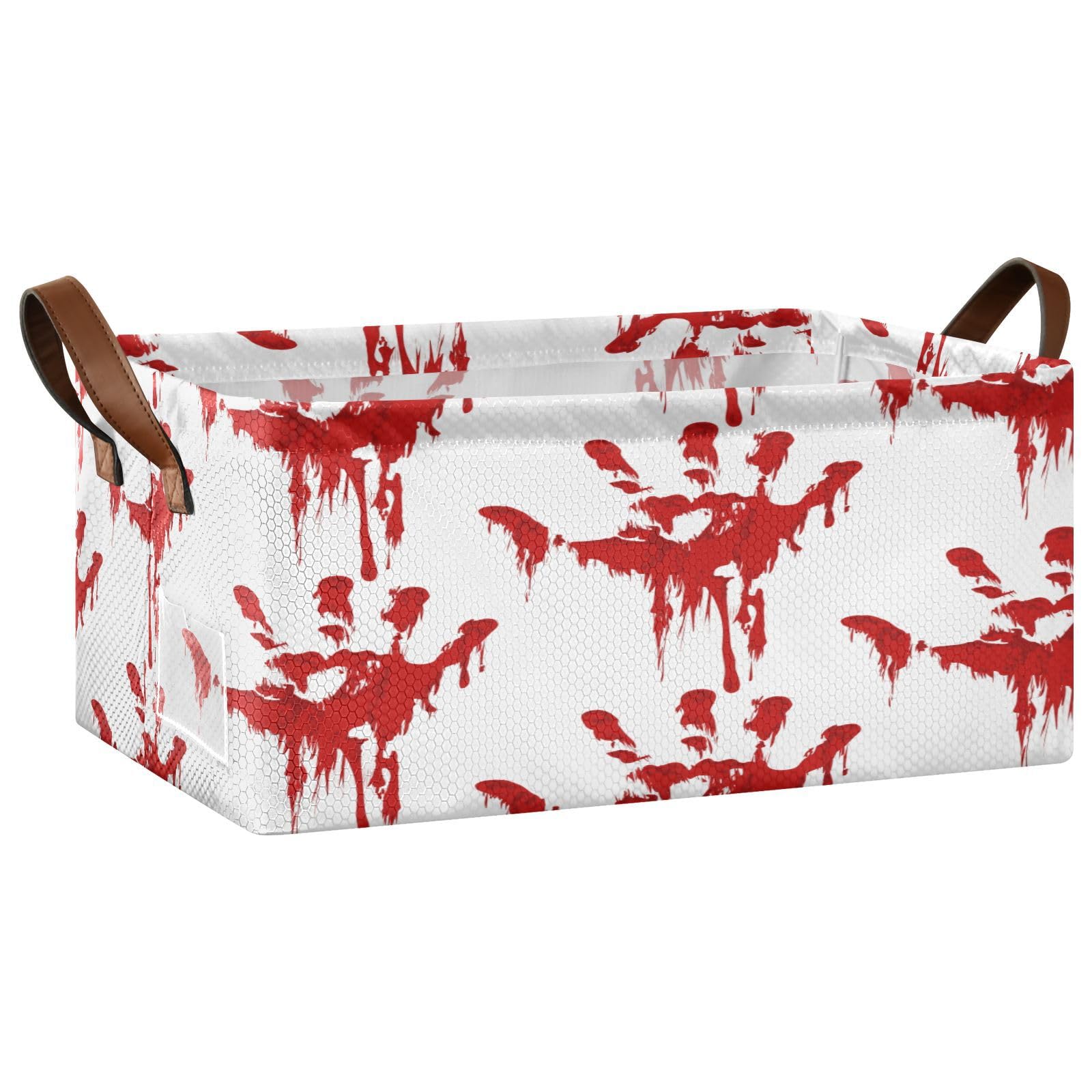 Exnundod Bloody Handprint Horror Storage Bins Spooky Halloween Stroage Basket with Metal Frames Collapsible Storage Bin with Handles Organizing Closet Blanket Toys, 1PC