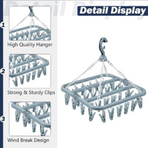 COFDDS Clothes Drying Hanger with 32 Clips and Drip Foldable Hanging Rack,Plastic Hanging Drying Rack for Clothes Underwear Socks (Blue)