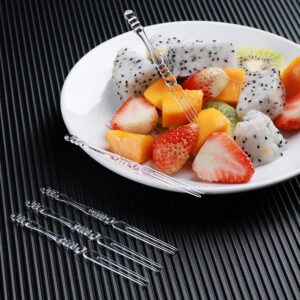 200pcs Disposable Plastic Fruit Forks, 4" Forks Bistro Cocktail Forks Tasting Appetizer Forks Set Toothpick Forks Portable Salad Fruit Forks Mini Cake Forks (White)