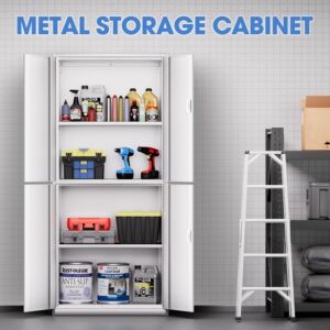 DNA MOTORING Metal Storage Cabinet, 71'' Locking Cabinet with 4 Doors and 2 Adjustable Shelves, Metal Cabinet Heavy Duty Utility Cabinet for Garage,Office,Home,Gym, White, TOOLS-00634-WH-WH