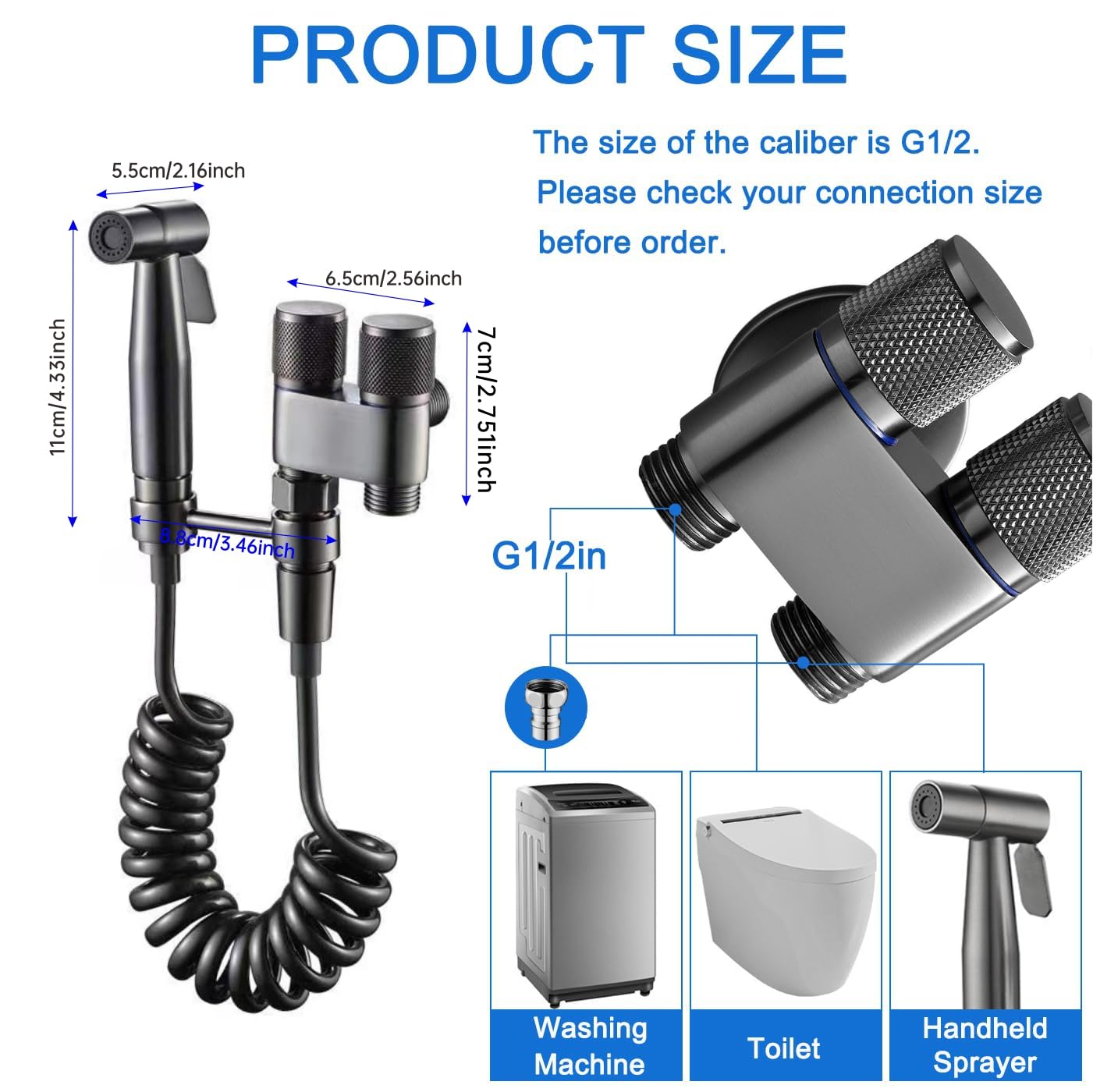 304 Stainless Steel Handheld Bidet Sprayer for Toilet-Adjustable Water Pressure Control Handheld Sprayer Kit for Huge Majority Bathing Situations- Easy to Install (Black)