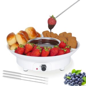 corjeejor fondue pot electric set for chocolate and cheese, deluxe fondue maker with 4 forks, removable serving tray & melting/warming setting, perfect for parties, gifting, and date night