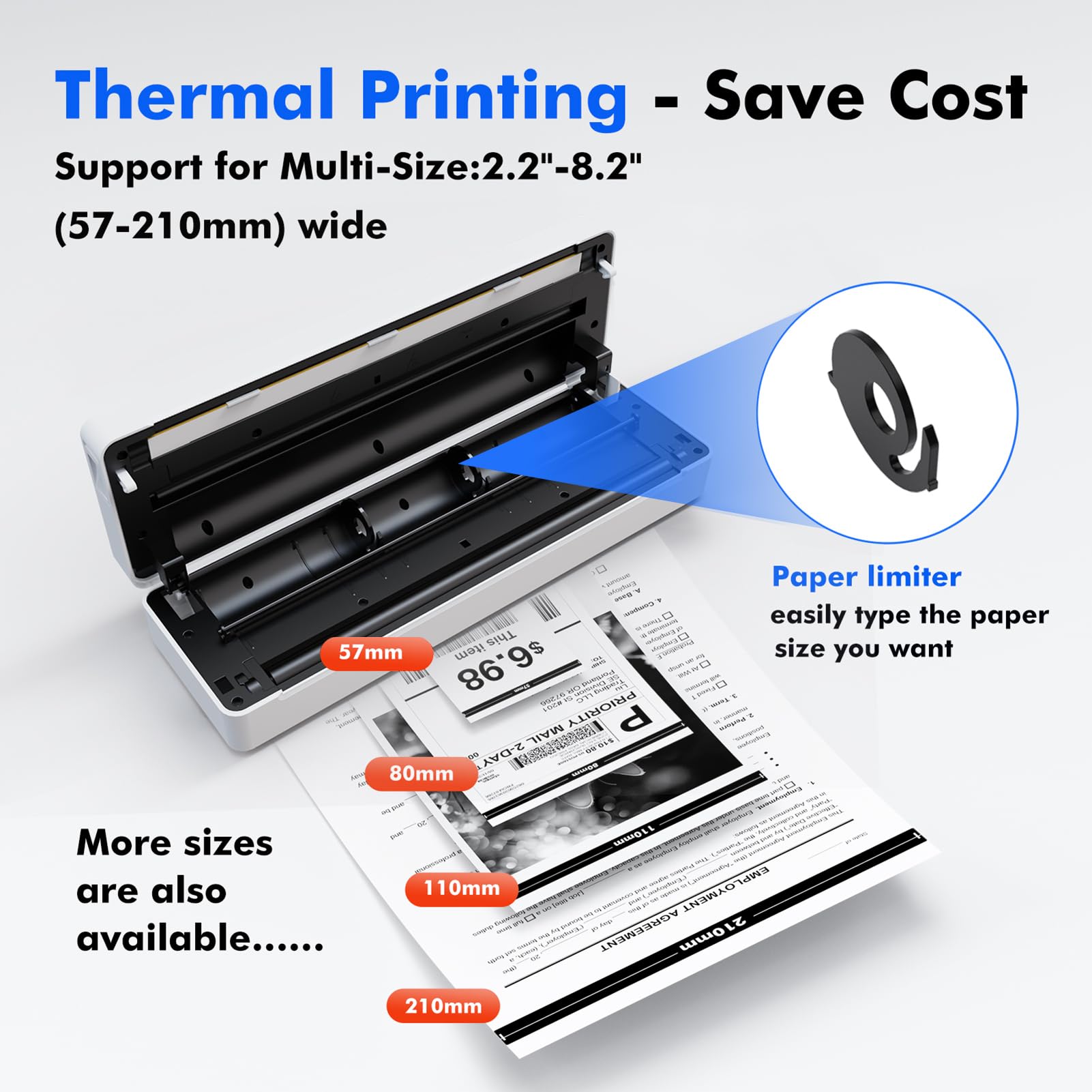 A4 Portable Thermal Printer Wireless BT & USB Connect with Mobile Computer 57mm/80mm/110mm/210mm2in/3in/4in/8in) Inkless Printing PDF File Webpage Contract Documents Picture Comes with 1pc Thermal