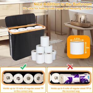 Toilet Paper Basket,Bamboo Toilet Paper Storage with Lid,Toilet Paper Organizer for Bathroom,Free Standing Toilet Paper Holder for 12 Mega Rolls,Toilet Paper Storage Box Container with Handle