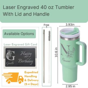 FcCraft Personalized Tumbler With Engraved Name, Monogrammed Gifts For Women Christmas, Custom 40 Oz Initial Thermos With Handle, Birthday Gifts For Women Cup, Bridesmaid Gifts Coffee Mug With Straw