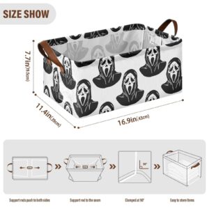 Exnundod Halloween Ghost Devil Storage Bins Black Mask Scream Stroage Basket Collapsible Storage Bin with Handles Organizing Closet Blanket Toys