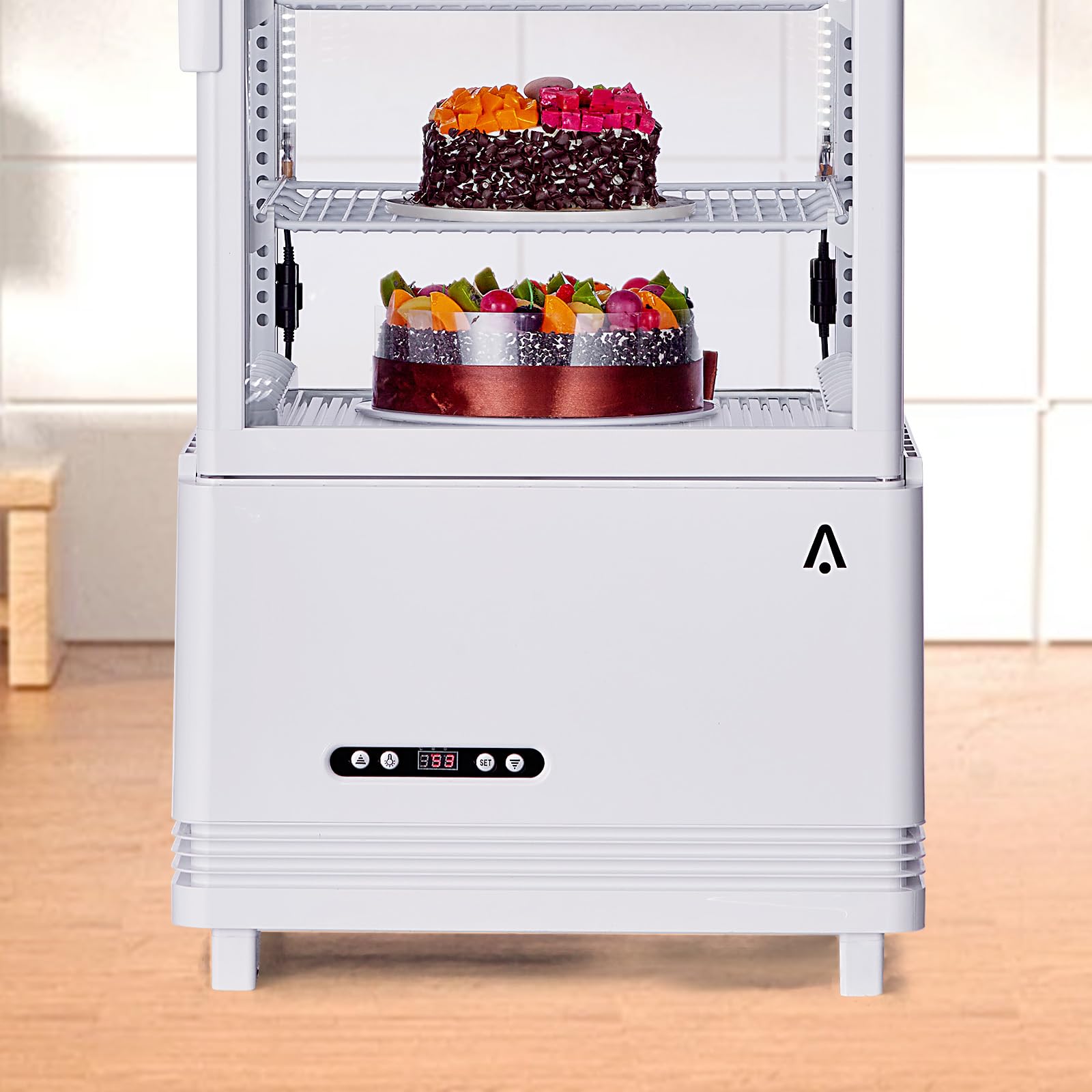 Agrestem Commercial Cake Refrigerator Glass Door Display Fridge, 2.4 Cu. FT Pastry Display Case, Countertop Pastry Display with Double-Layered Glass, Interior LED Lighting, Adjustable Shelves, White