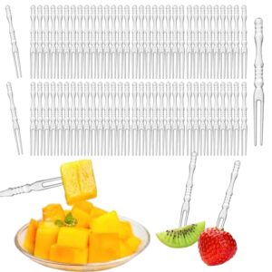 200pcs disposable plastic fruit forks, 4" forks bistro cocktail forks tasting appetizer forks set toothpick forks portable salad fruit forks mini cake forks (white)