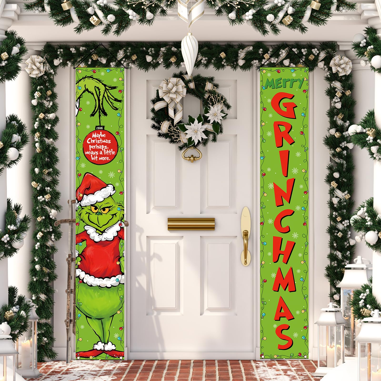 Merry Christmas Porch Banner Christmas Front Porch Welcome Sign Christmas Xmas Winter Holiday Party Decorations-12×71''