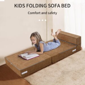 SUNYRISY Kids Folding Floor Sofa Bed Chair, Child Fold Up Couch Bed for Sleeping, 3-in-1 Convertible Toddler Floor Futon Mattress, Portable Fold Out Kids Futon Sofa Bed with Storage Bag