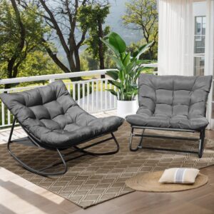 jamege outdoor & indoor oversized rocking chairs set of 2, modern metal lounge rocking chair with thick cushions, high back rocker chair set for living room, patio, porch, garden, backyard