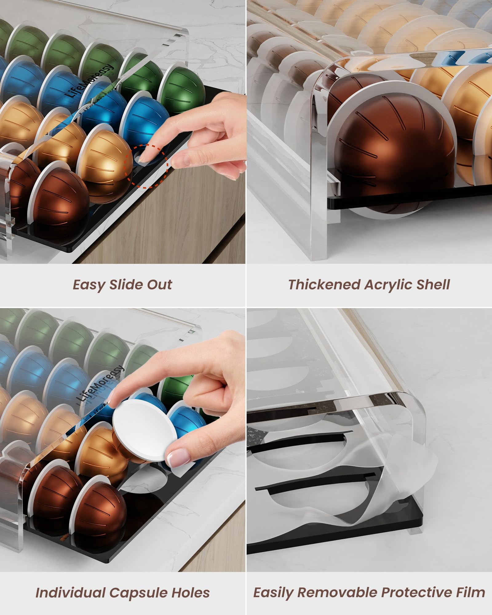 Storage Drawer for Nespresso Vertuo Coffee Pod Holder for Counter Acrylic Coffee Capsule Organizer - 40 Pods