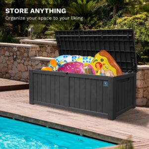 230 Gallon Large Outdoor Storage Box, Durable Deck Boxes Outdoor Waterproof, Resin Waterproof Deck Box for Patio Furniture Outdoor Cushions Garden Tools and Pool Storage (Black, 120 Gallon)