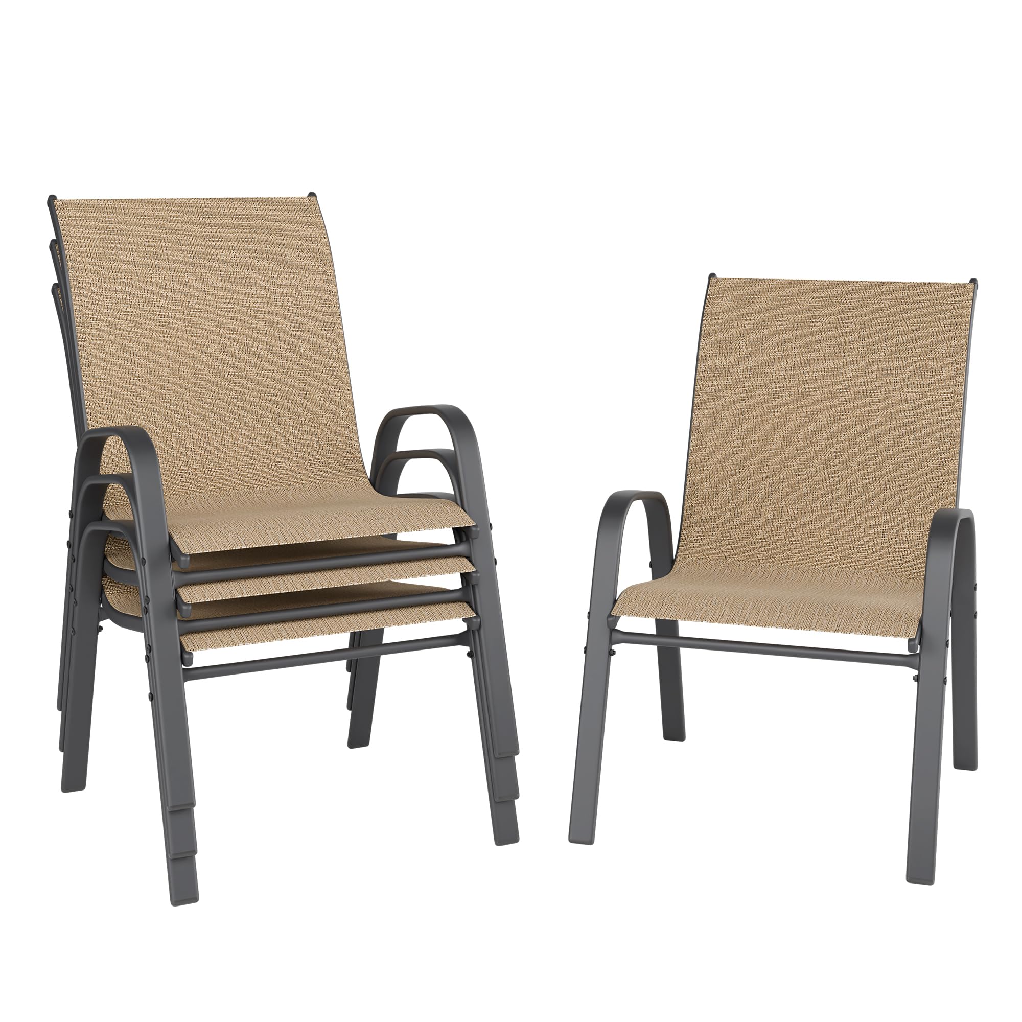 Redpick Patio Chairs Set of 4, Outdoor Stackable Dining Chairs for All Weather, Breathable Metal Modern Outdoor Furniture for Backyard Deck, Garden, Brown