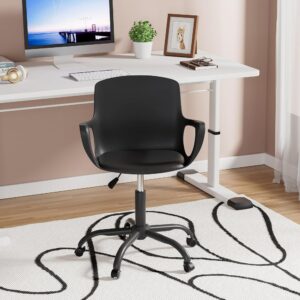 VECELO Mid-Back Chair for Desk with Armrests, Height Adjustable, 360°Swivel Wheels for Home Office Computer Study Work, Black