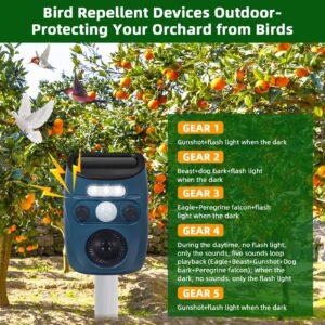 Upgraded Solar Ultrasonic Bird Repeller Bird Deterrents for Outside Bird Repellent Devices Outdoor with Flashing Light & Motion Sensor to Scare Bird Pigeon Woodpecker Out of Farm Balconies House