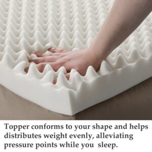 Greaton, 3-Inch Convoluted High Density Foam Mattress Topper, CertiPUR-US Certified for Superior Comfort and Support, King, White