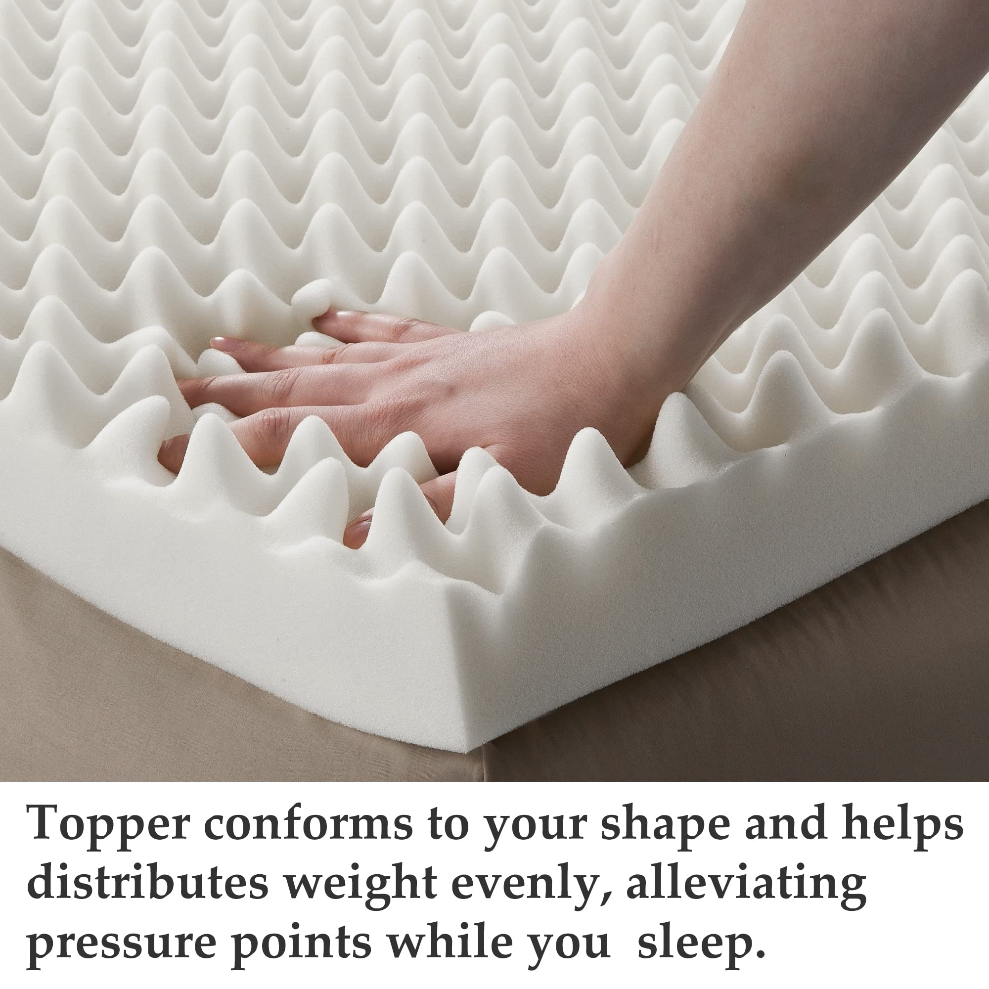 Greaton, 3-Inch Convoluted High Density Foam Mattress Topper, CertiPUR-US Certified for Superior Comfort and Support, King, White