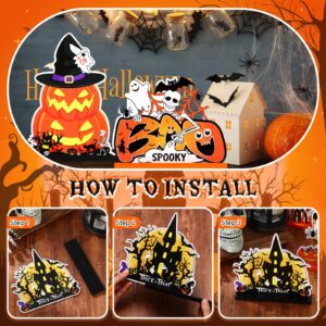 Wonderjune 9 Pcs Halloween Wooden Table Decorations Duplex Printing Happy Halloween Centerpiece Signs Pumpkin Gnome Ghost Table Centerpiece Boo Spooky Themed Trick or Treat Sign for Party Halloween