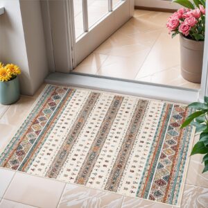 2x3 washable entryway area rugs: modern moroccan entrance non-slip rug farmhouse bedroom kitchen bathroom soft low pile carpet thin door mat for laudry hallway nursery 2x3 blue/beige/multi