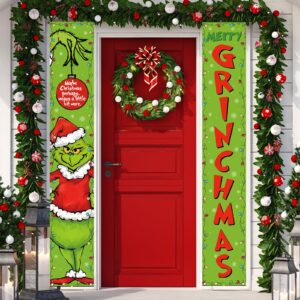 merry christmas porch banner christmas front porch welcome sign christmas xmas winter holiday party decorations-12×71''