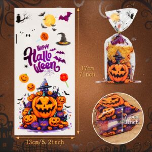 shynek 200 Pcs Halloween Treat Bags for Candy, Halloween Cellophane Goodie Bags Bulk Plastic Clear Candy Bags Trick or Treat bags with Twists for Halloween Party Favors Snacks Cookies Packing