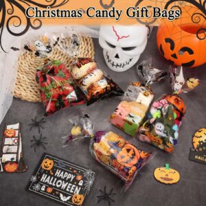 shynek 200 Pcs Halloween Treat Bags for Candy, Halloween Cellophane Goodie Bags Bulk Plastic Clear Candy Bags Trick or Treat bags with Twists for Halloween Party Favors Snacks Cookies Packing