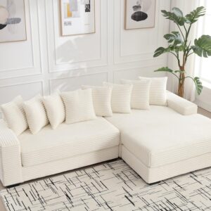 Sectional Sofa Couch,111"W Corduroy L Shaped Couch with Chaise, Comfy Sectional Sleeper Sofa with 8 Throw Pillows,Upholstered Cloud Couch,Modern Corner Sofa for Living Room,Office(Right Facing,Beige)