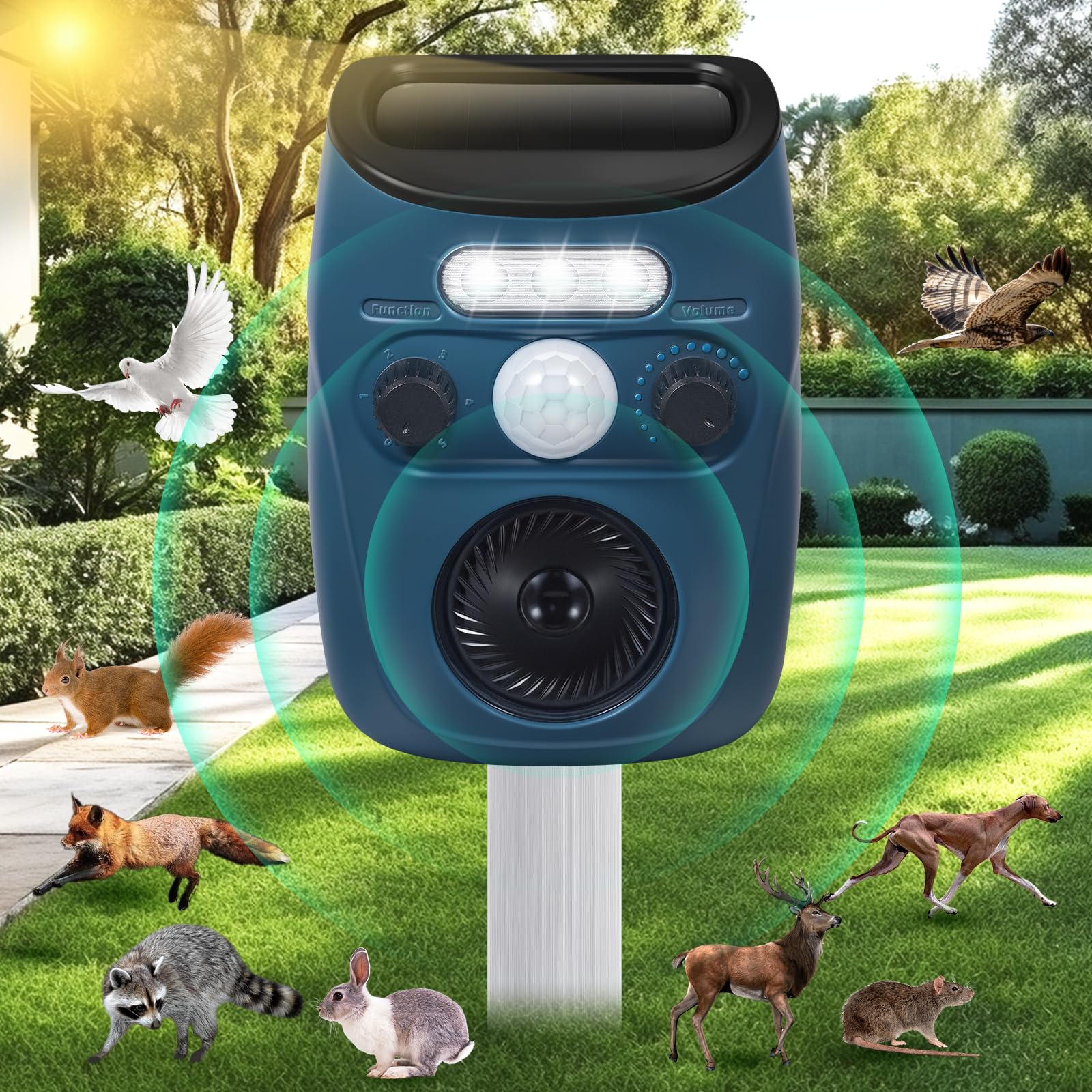 Upgraded Solar Ultrasonic Bird Repeller Bird Deterrents for Outside Bird Repellent Devices Outdoor with Flashing Light & Motion Sensor to Scare Bird Pigeon Woodpecker Out of Farm Balconies House