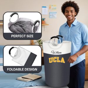 Personalized Laundry Basket, Customized Bulk Laundry Hamper, Collapsible Laundry Baskets for College, Promotional Laundry Basket with Logo, Waterproof XL Laundry Bag with Handles for Hotels 90L-Grey