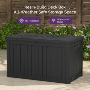 Sersper 230 Gallon Outdoor Storage Box, Large Deck Box with Gas Struct, Waterproof Resin Storage Bin for Patio Cushions, Pool Supplies, Lockable Box, UV Resistant, Black