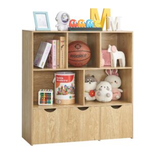 efurden toy storage organizer, large kids bookshelf, 3 tier wooden bookcase, sturdy baby book rack storage, toy cabinet chest, child book display shelf for playing room, library, nursery, bedroom