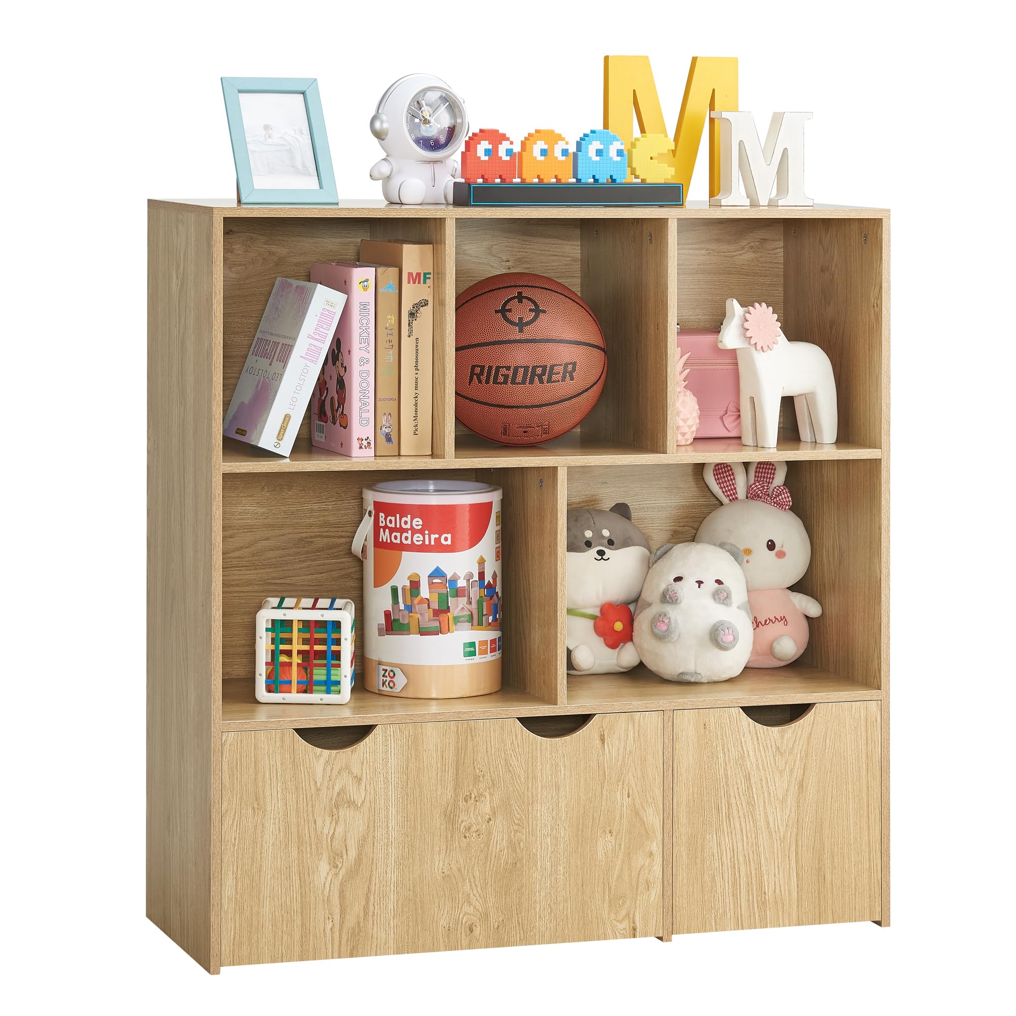 EFURDEN Toy Storage Organizer, Large Kids Bookshelf, 3 Tier Wooden Bookcase, Sturdy Baby Book Rack Storage, Toy Cabinet Chest, Child Book Display Shelf for Playing Room, Library, Nursery, Bedroom