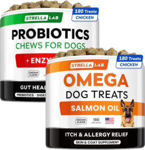 omega 3 + probiotics dogs bundle - allergy & itch + improve digestion & immunity - omega 3 & pumpkin + digestive enzymes - prebiotics - itchy skin + itching & licking treats - 300 chews - made in usa