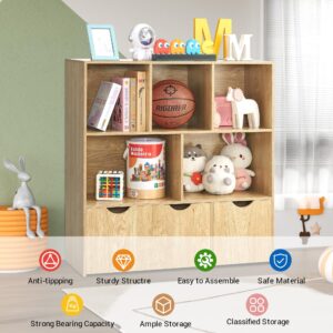 EFURDEN Toy Storage Organizer, Large Kids Bookshelf, 3 Tier Wooden Bookcase, Sturdy Baby Book Rack Storage, Toy Cabinet Chest, Child Book Display Shelf for Playing Room, Library, Nursery, Bedroom