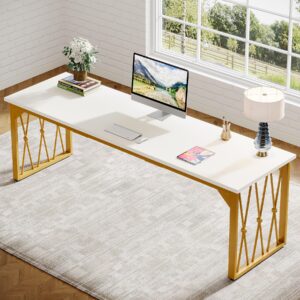 Tribesigns 78.7-Inch Two-Person Desk Extra Long Computer Desk, Double Computer Desk 2 Person Workstation Table for Home Office (Gold and White)