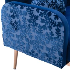 Modern Velvet Loveseat Sofa, Comfy Upholstered 2-Seater Sofa with Gold Metal Legs, Small Loveseat Accent Couch for Living Bedroom Leisure Areas (Navy+Velvet)