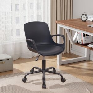 VECELO Mid-Back Chair for Desk with Armrests, Height Adjustable, 360°Swivel Wheels for Home Office Computer Study Work, Black