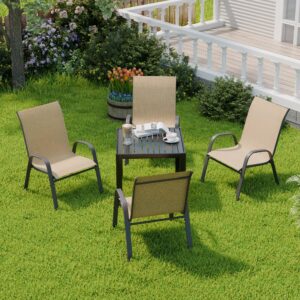 Redpick Patio Chairs Set of 4, Outdoor Stackable Dining Chairs for All Weather, Breathable Metal Modern Outdoor Furniture for Backyard Deck, Garden, Brown