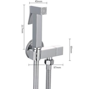 SWHC Handheld Bidet Sprayer, Bidet Sprayer for Toilet with 1.2M Hose and Bracket Holder Wall Mounted Brass Bidet Tap Kit for Toilet Cleaning Pet Bath Personal Hygiene, Chrome