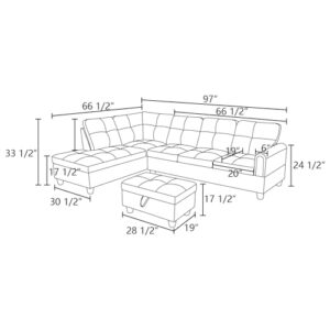 EOVTK L-Shape Upholstered Sectional Sofa Set with Left Facing Chaise Lounge and Storage Ottoman, 97'' Flannel Corner Couch for Living Room Furniture Apartment and Office, Dark Brown