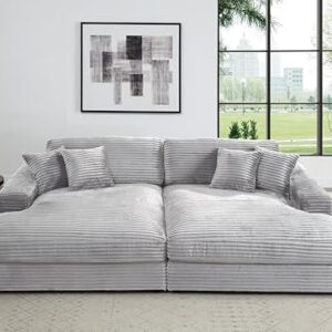 Acme Hilde Velvet Upholstered Sectional Sofa with 4 Pillows in Beige