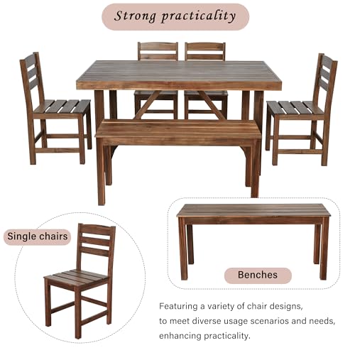 YOPTO Acacia Wood Outdoor Table and Chair Set,Outdoor Dining Sets with 4 Chairs and Bench, 6 Piece Patio Furniture Suitable for Patio,Balcony, Backyard,Natural